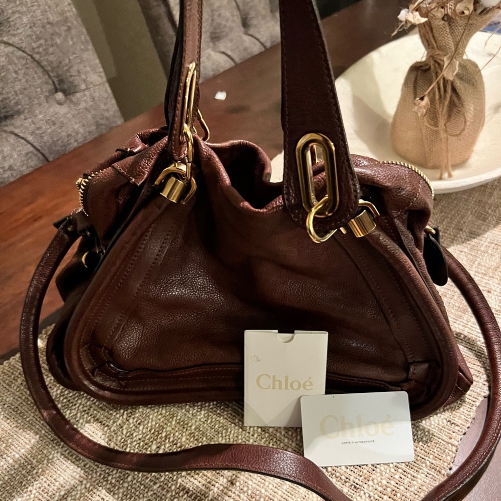 Authentic CHLOE Paraty Crossbody 2 Way Tote Bag Handbag Brown